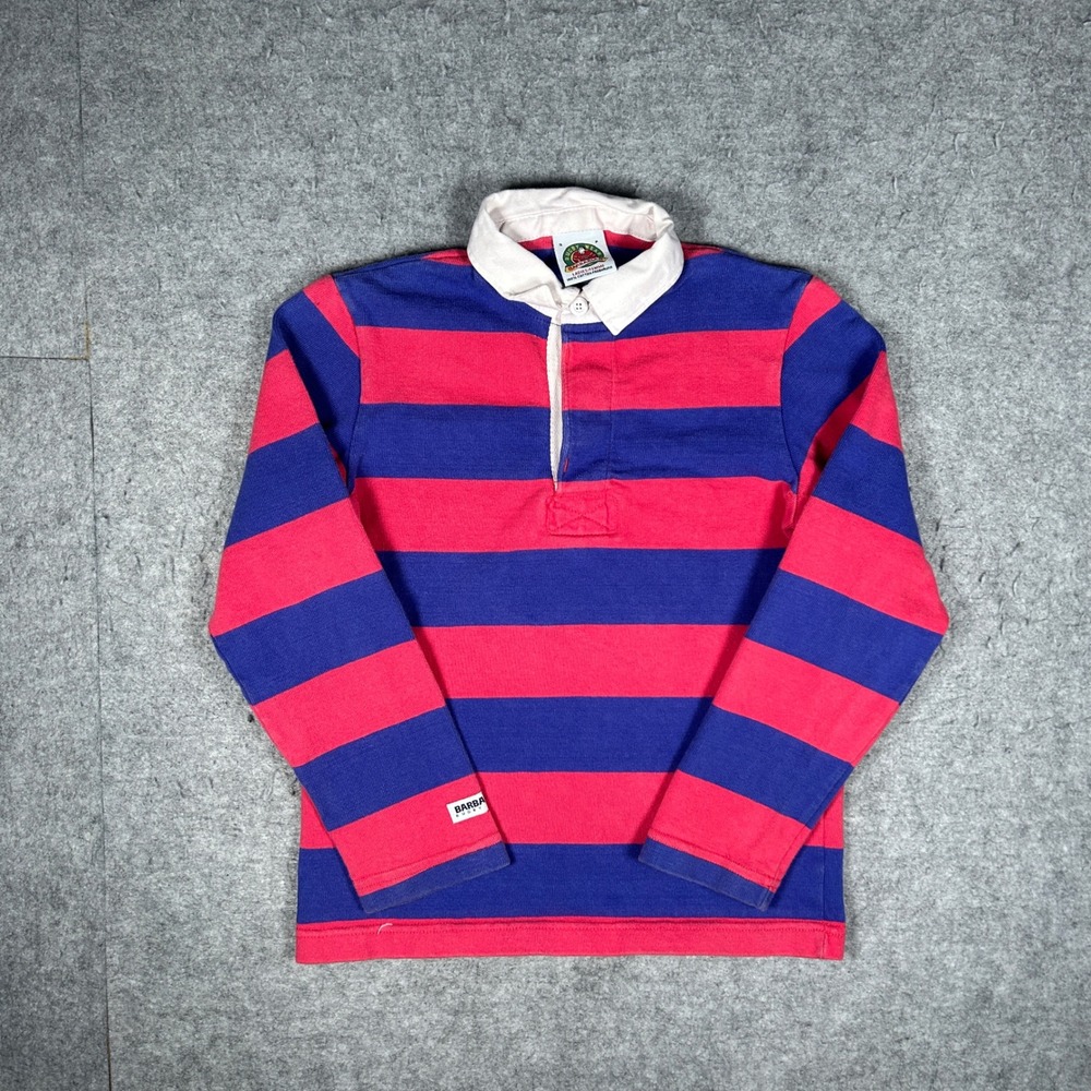 Barbarian Rugby Wear shirt women size S pink blue striped long sleeve preppy